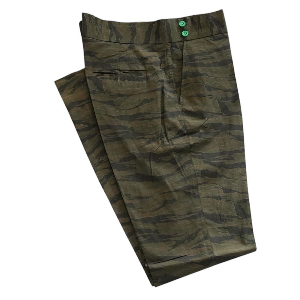 Mens 36 Green Camouflage Gurkha Pants Slim Fit Flat Front Cotton Camo Trousers